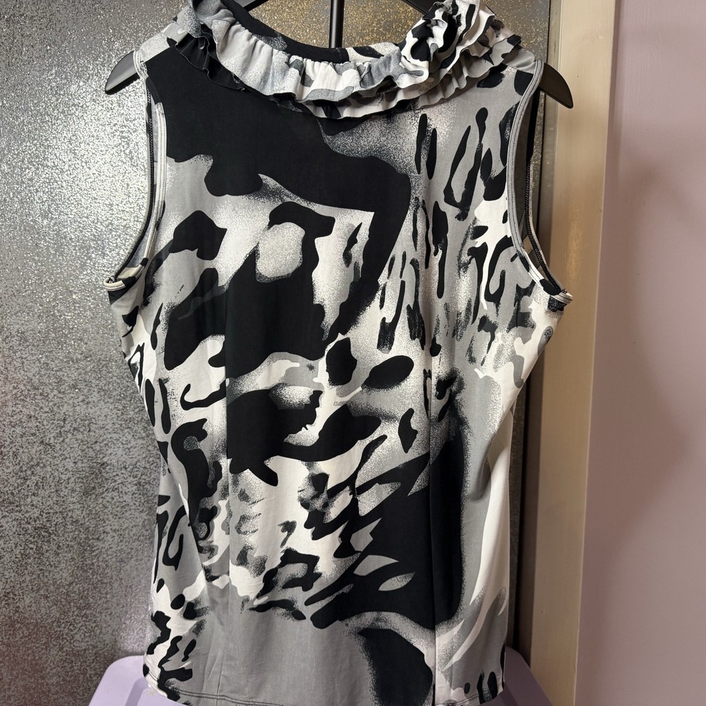 Milano Women's Large Leopard Print Ruffled Neck Sleeveless Top Blouse - Picture 4 of 5